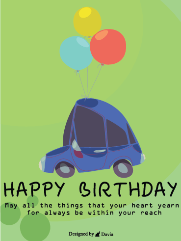 Blue Car and Balloons - Happy Birthday To Him Cards