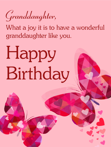 Pink Butterfly Happy Birthday Card for Granddaughter