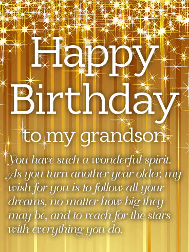 Golden Happy Birthday Wishes Card for Grandson
