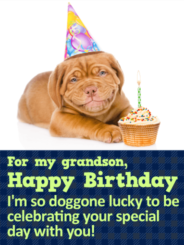 Smiling Dog Happy Birthday Wishes Card for Grandson