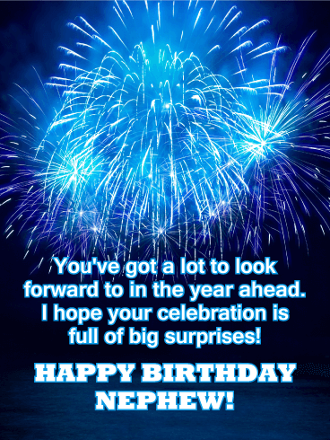 Blue Fireworks Happy Birthday Card for Nephew