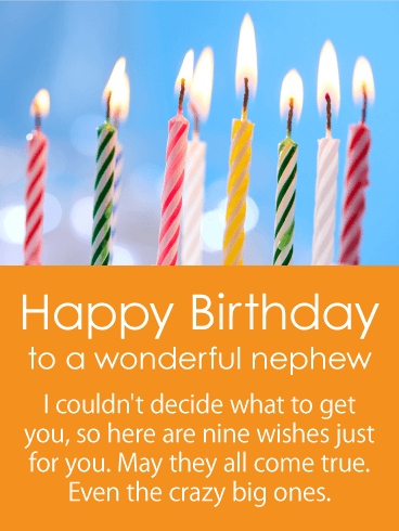 Nine Wishes - Happy Birthday Card for Nephew