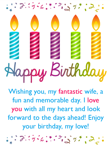 Colorful Festive Candles Happy Birthday Card for Wife