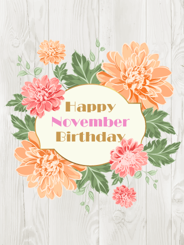 Happy November Birthday Card - Chrysanthemums