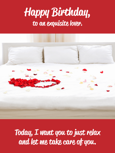Rose Petals on Bed- Very Romantic Birthday Card for Husband