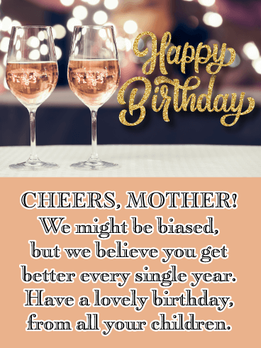 Sparkling Pink Wine- Happy Birthday Card for Mother from Us
