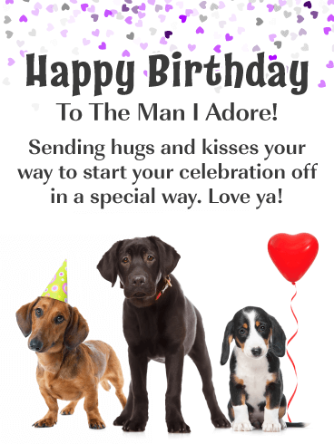 Celebration Puppies – Romantic Happy Birthday Card for Him