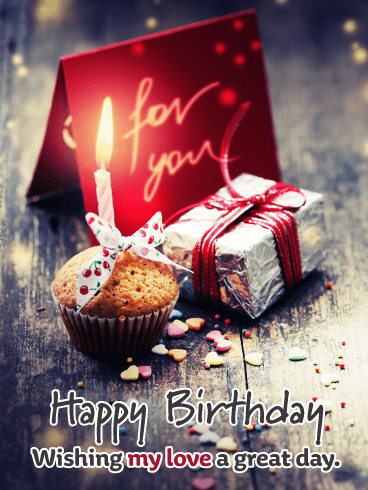 Fantastic Cupcake & Present – Romantic Happy Birthday Card for Him