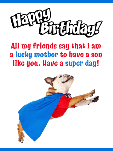 Super Hero Dog – Happy Birthday Card for Son from Mother
