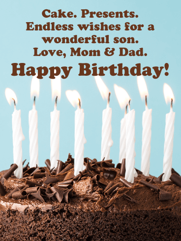 Cake, Presents & Endless Wishes - Happy Birthday Card for Son from Parents