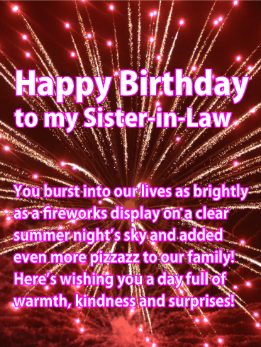 Pink Fireworks - Happy Birthday Card for Sister-in-Law