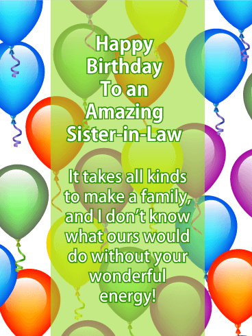 Energetic Balloons - Happy Birthday Card for Sister-in-Law