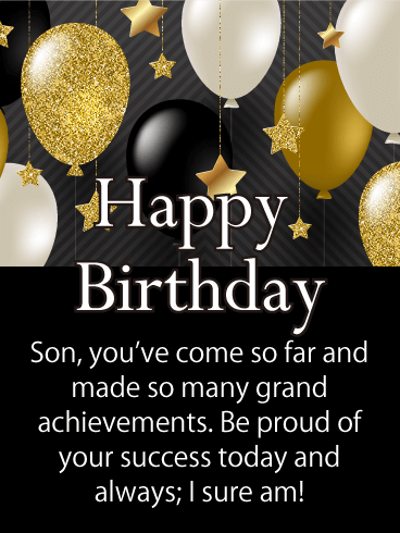 Gold & White Balloons - Happy Birthday Card for Son 