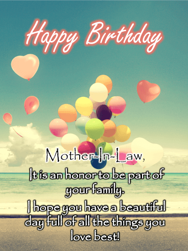 Balloons On the Beach - Happy Birthday Card for Mother-In-Law